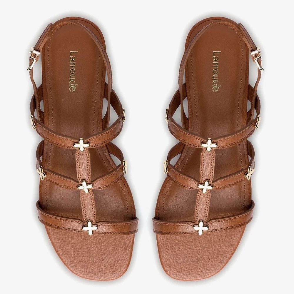 Larroude Brown Leather Flat Sandals Straps Size 7.5 Brazil - Picture 8 of 8